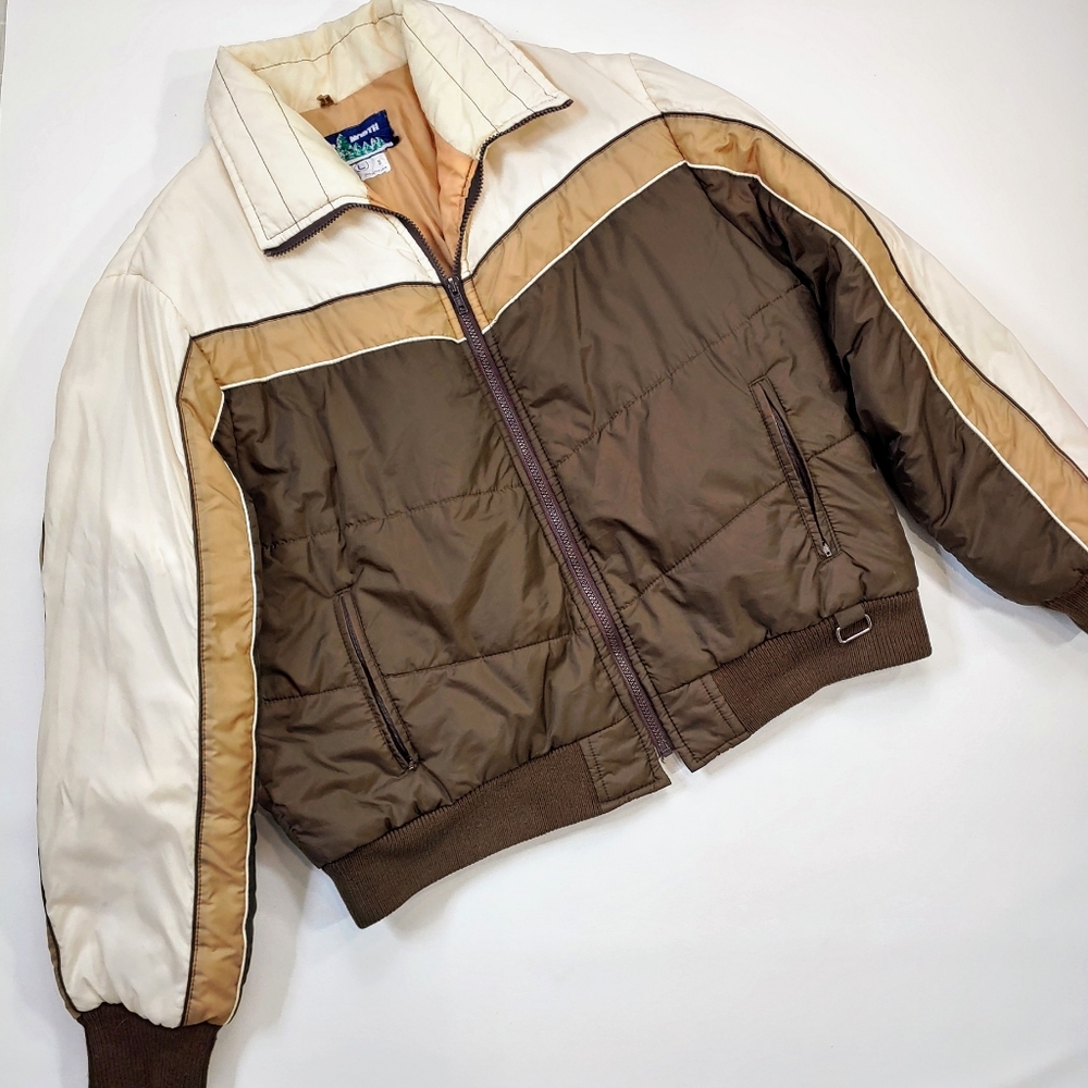 Vintage 70's Puffer Ski jacket in Chevron Style Lg - Picture 1 of 5